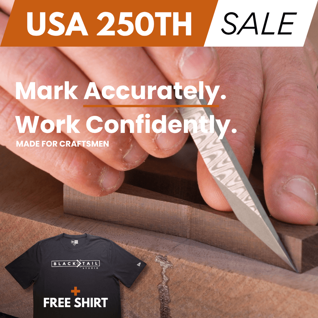 USA 250th Birthday Sale: Damascus Marking Knife with FREE Blacktail Studio Tri-Blend Tee