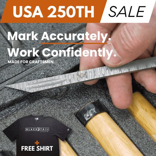 USA 250th Birthday Sale: Damascus Marking Knife with FREE Blacktail Studio Tri-Blend Tee